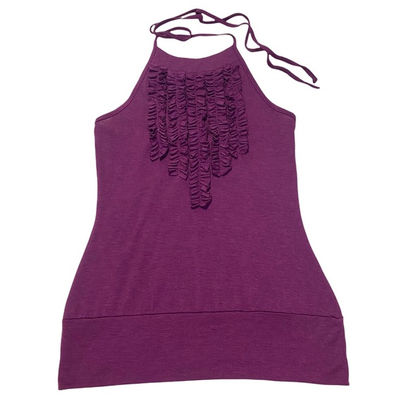 Rampage Women’s S Small Dark Purple Violet Ruffle Halter Tie Top Shirt Blouse - Picture 1 of 9